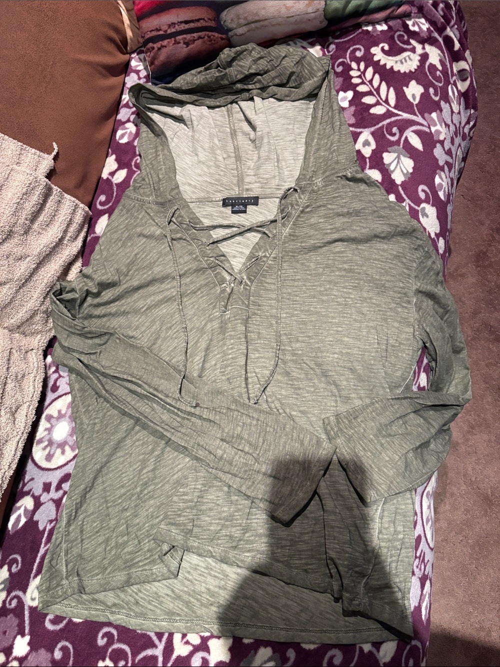 Sanctuary Olive Green Lace-Up Hooded Pullover